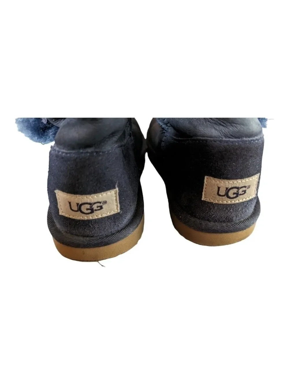 UGG Girl's Bailey Button Navy Blue Suede Sheepskin Lined Ankle Boots